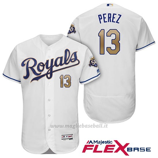 Maglia Baseball Uomo Kansas City Royals Salvador Perez Bianco 50th Season Alterner Flex Base